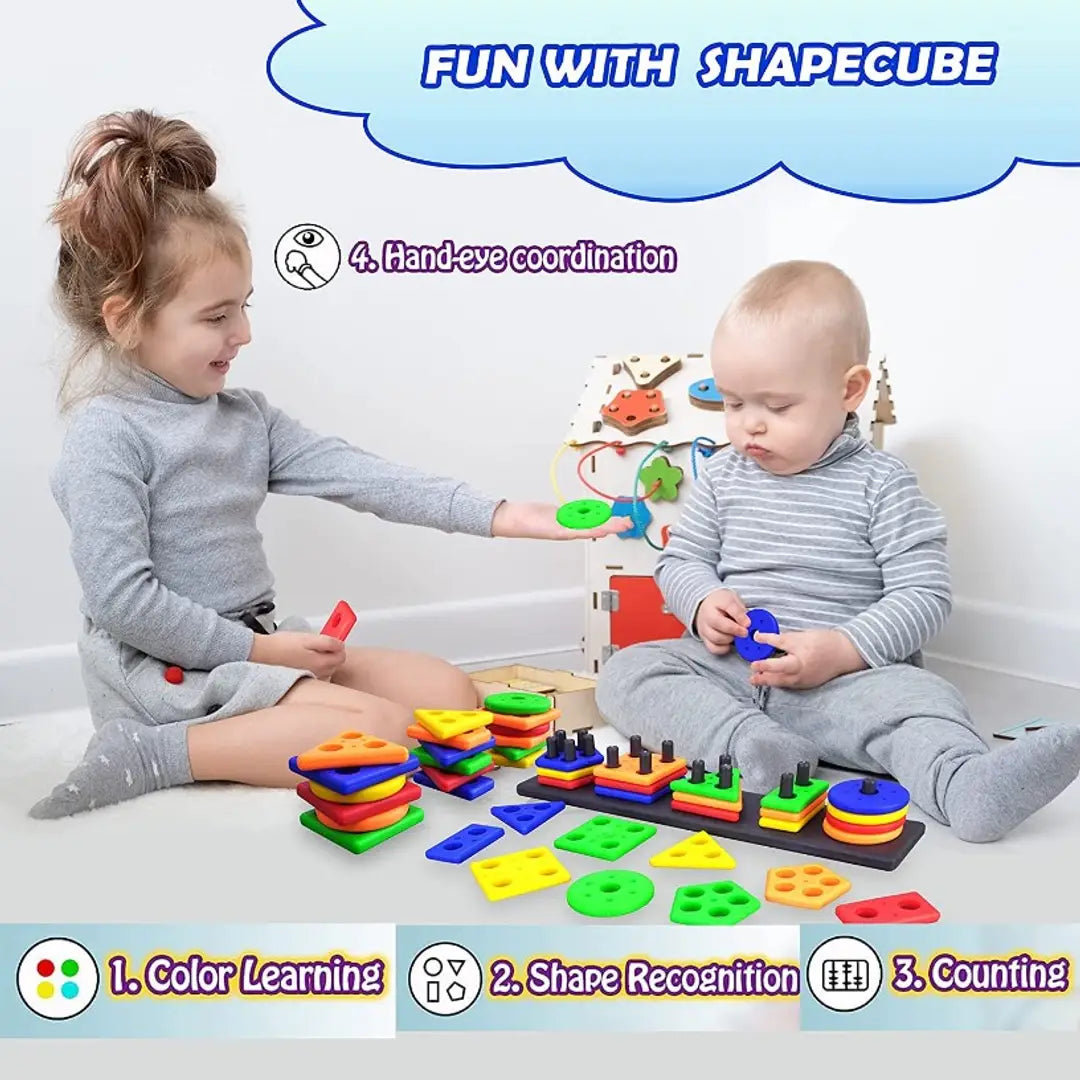 Geometrics Shape Educational  Learning Toy Sorter Stacking Block Game for Kids