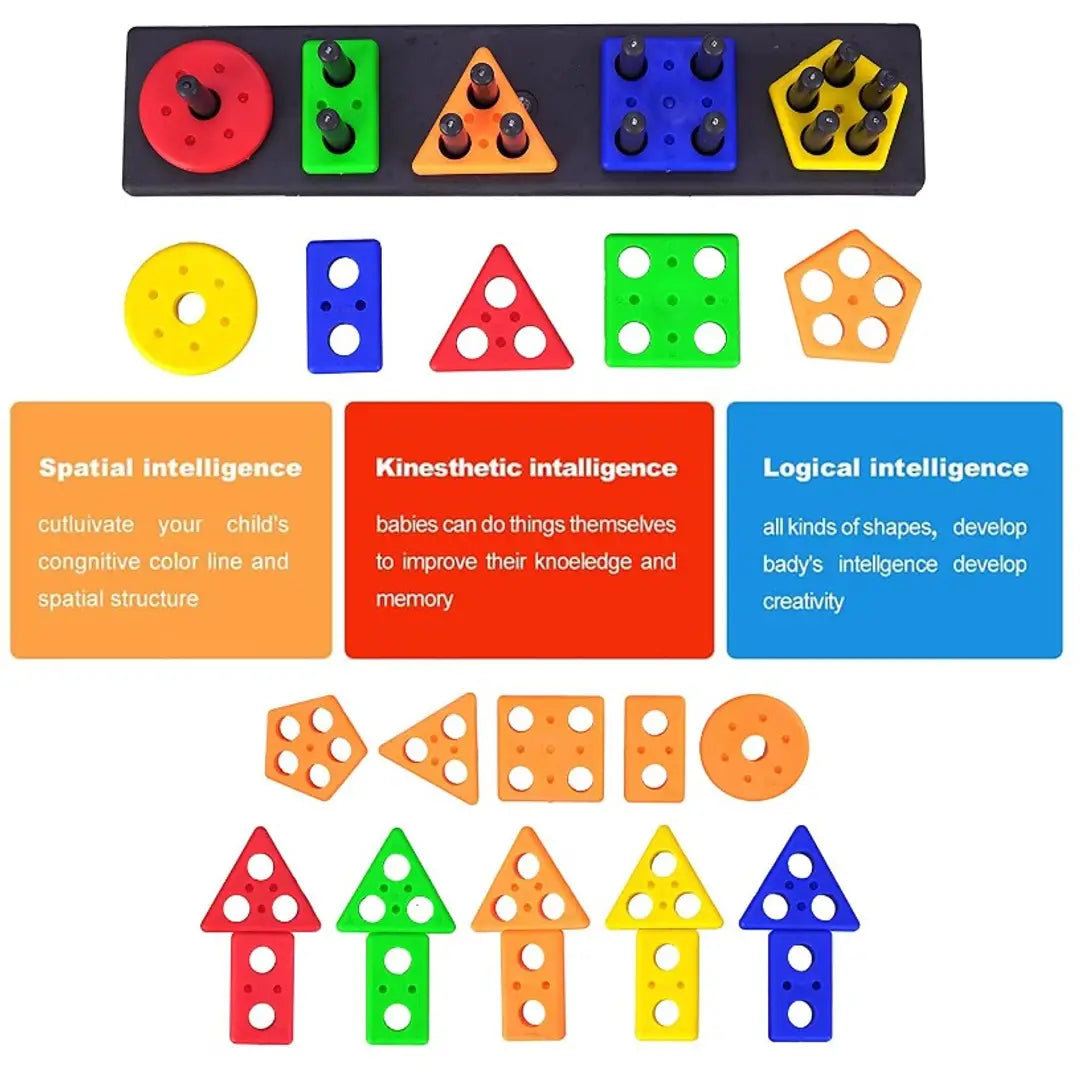 Smart Activity Fun and Learning Geometrics - Shape Matching Five Column Blocks - Educational  Learning Toys.
