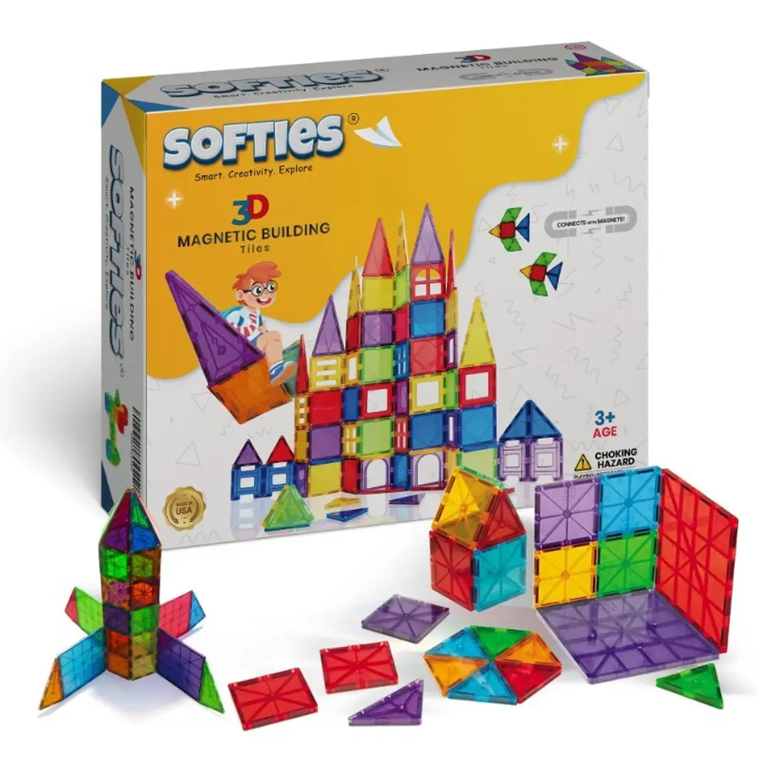 Softies 60pcs Magnetic tiles for kids | Magnetic Building Blocks Tiles | Magnetic Blocks for Kids tiles Puzzle for Great Learning | educational toys | Magnet toys for kids | Gifts for Girls, Boys, 3