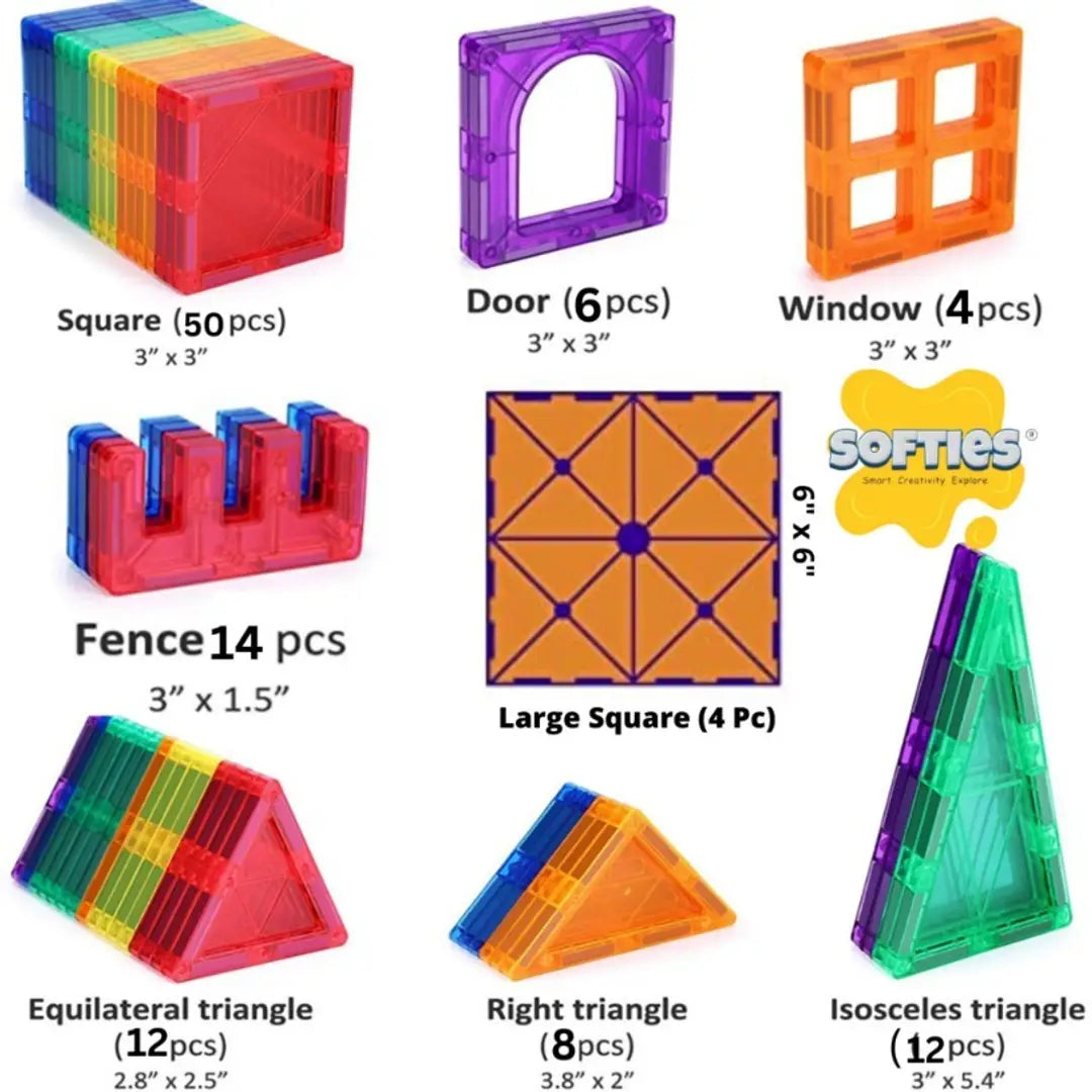 Softies 100pcs Magnetic tiles for kids | Magnetic Building Blocks Tiles | Magnetic Blocks for Kids tiles Puzzle for Great Learning | educational toys | Magnet toys for kids | Gifts for Girls, Boys