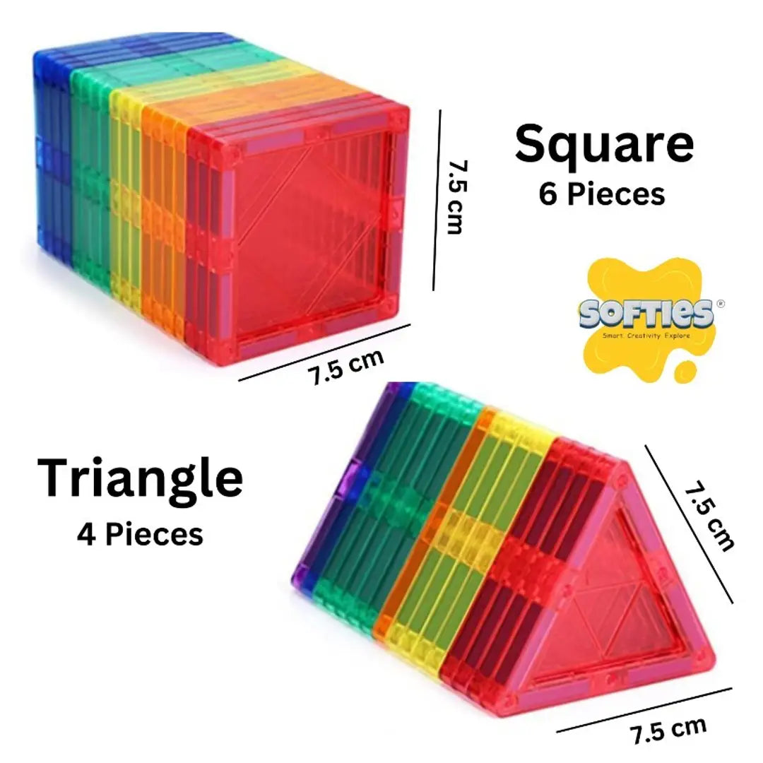 Softies 10 pcs Magnetic tiles for kids | Magnetic Building Blocks Tiles | Magnetic Blocks for Kids tiles Puzzle for Great Learning | educational toys | Magnet toys for kids | Gifts for Girls, Boys, 3