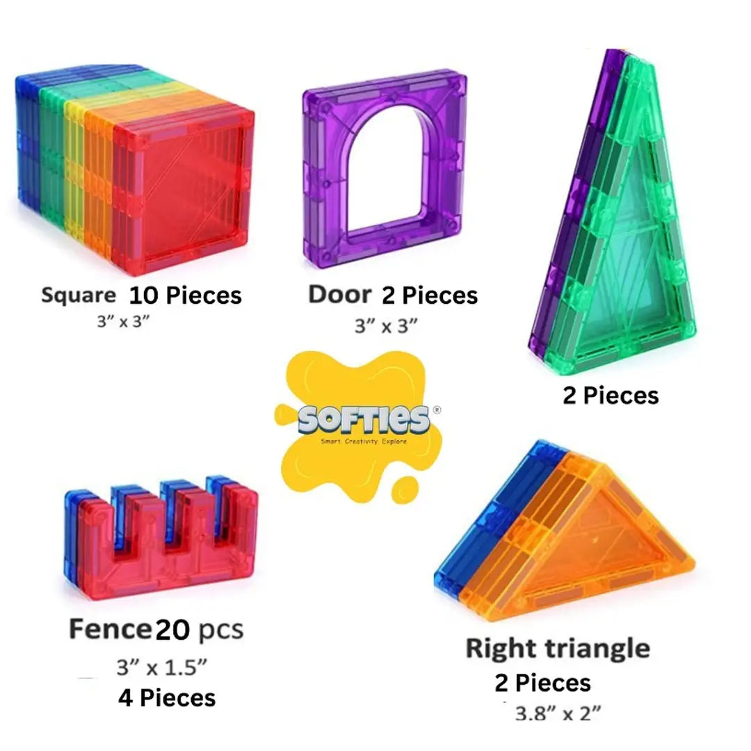 Softies 20 pcs Magnetic tiles for kids | Magnetic Building Blocks Tiles | Magnetic Blocks for Kids tiles Puzzle for Great Learning | educational toys | Magnet toys for kids | Gifts for Girls, Boys, 3