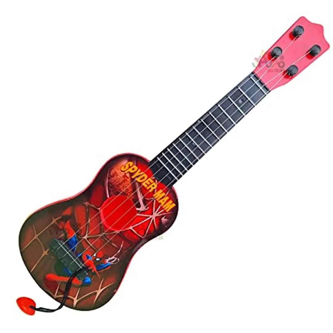 Spyderman 4-String Acoustic Plastic Guitar Learning Kids Toy | Musical Learning Toy | RED